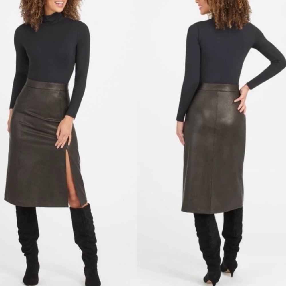 SPANX faux leather black midi skirt